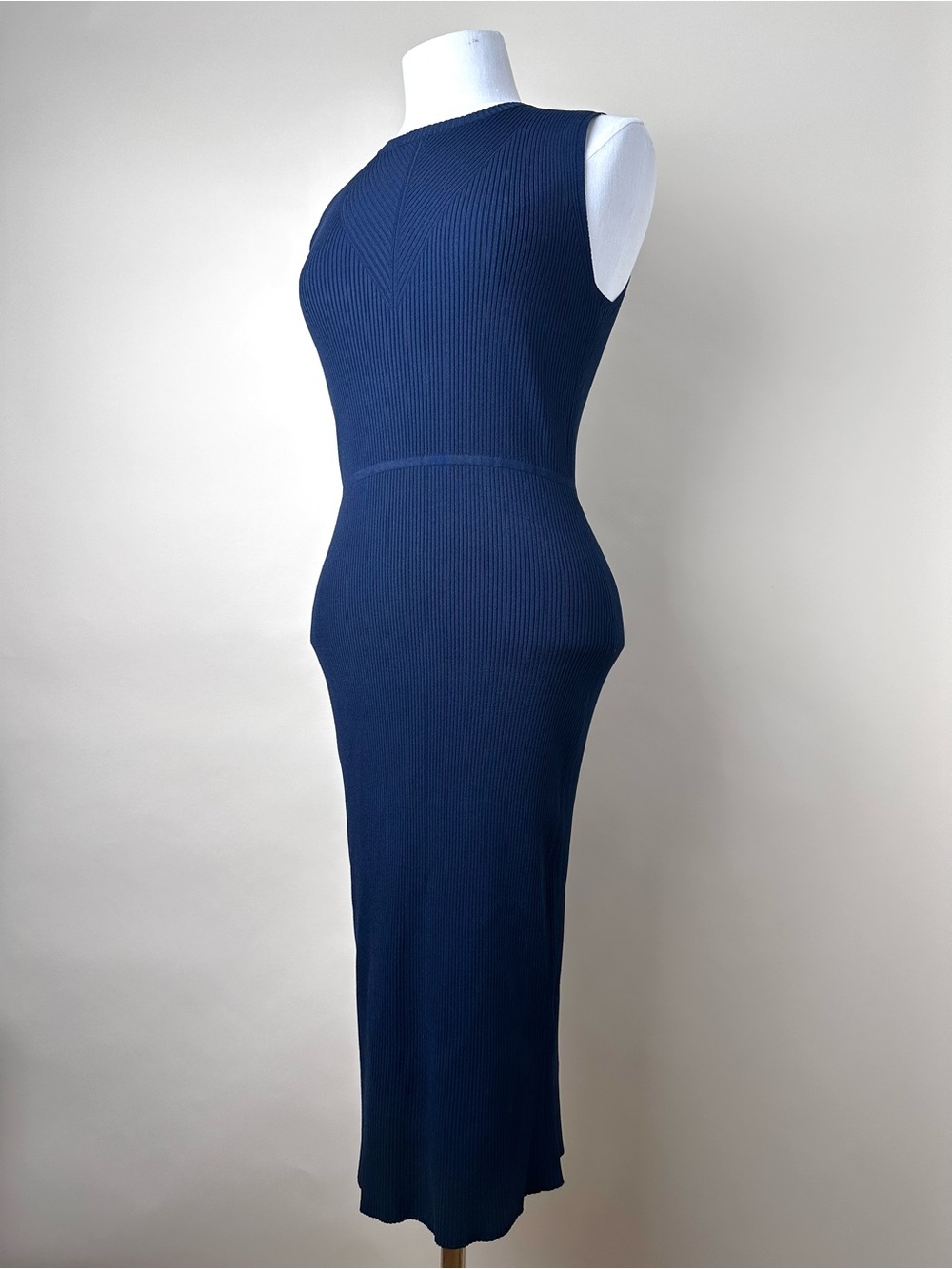 Banana Republic NWT Ribbed Knit Midi Dress Navy Sleeveless Size M - Picture 2 of 8